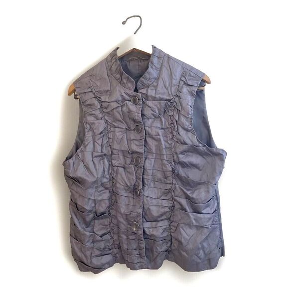 Erin London Vest Ruched Style Tufted Size XL Silver Decorative Buttons Gray - Picture 1 of 8